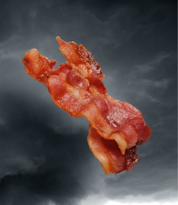Bacon in menacing clouds 