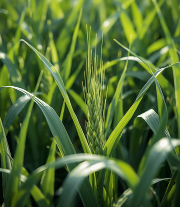 closeup of green, young wheat in the field 