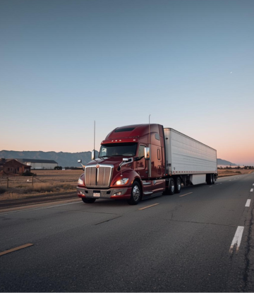 Truck on the road at sunset