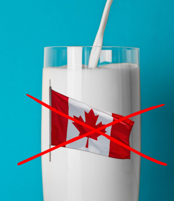 glass of milk with a canadian flag and a red strike on it 