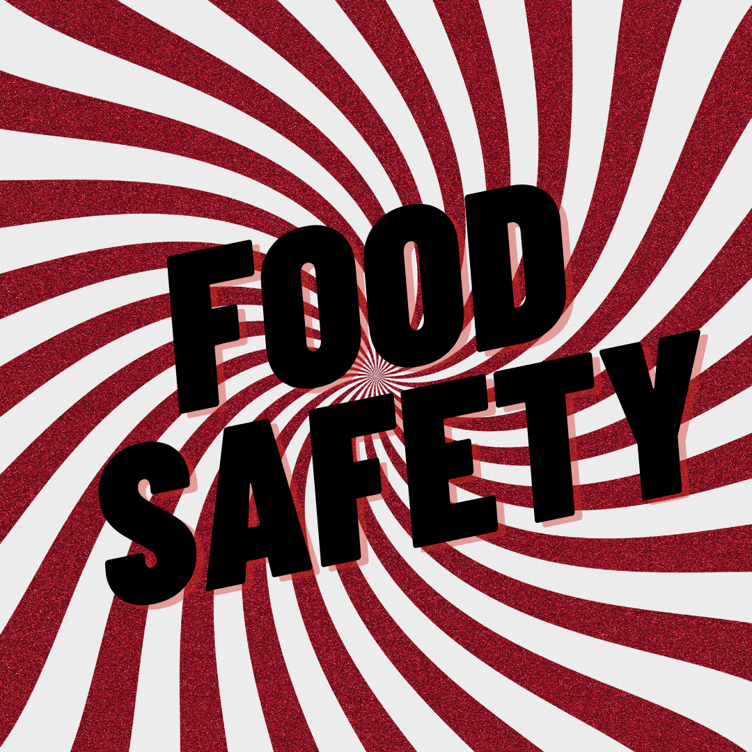 Food safety text in front of crazy red spiral
